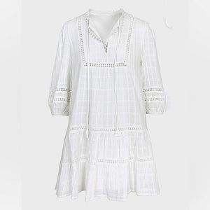 GREYLIN WHITE AZRA WINDOWPANE LACE SHIFT DRESS SZ S 100% COTTON (Adelin Rae).